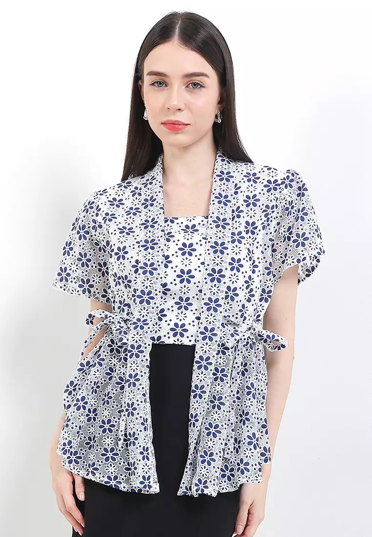 Plus Size Women's Batik Blouse, Kiara Brocade Brucade Barcode White Short Sleeve – Rianty Batik