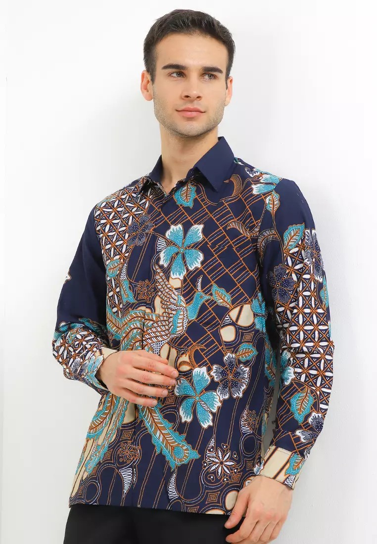 Men's Long Sleeve Batik Furing Aleric Navy Shirt – Rianty Batik