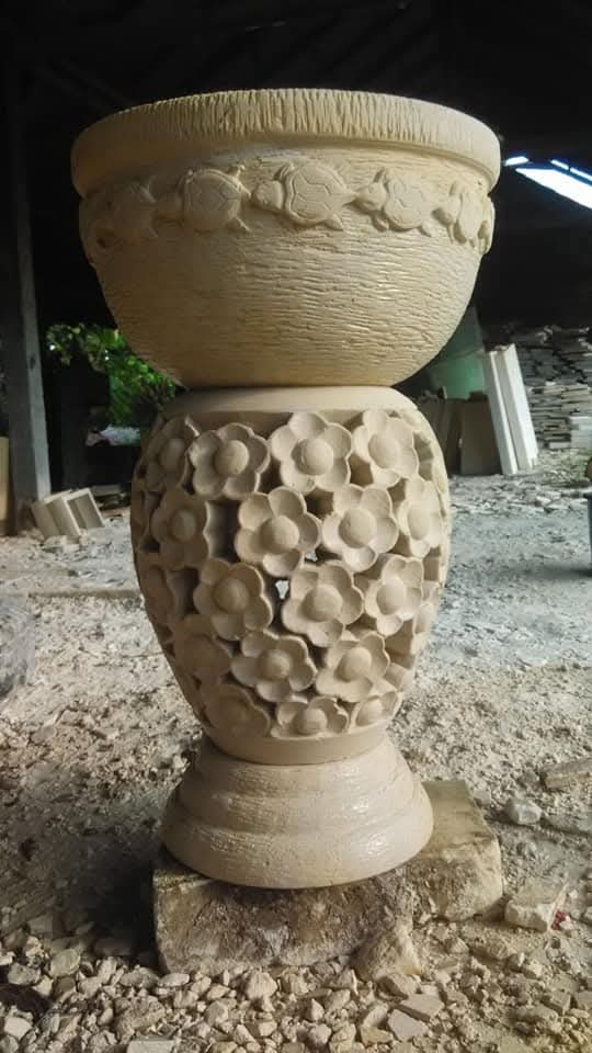 Hand carved limestone pot garden flower